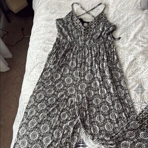 LOFT Black and White Patterned Jumpsuit medium